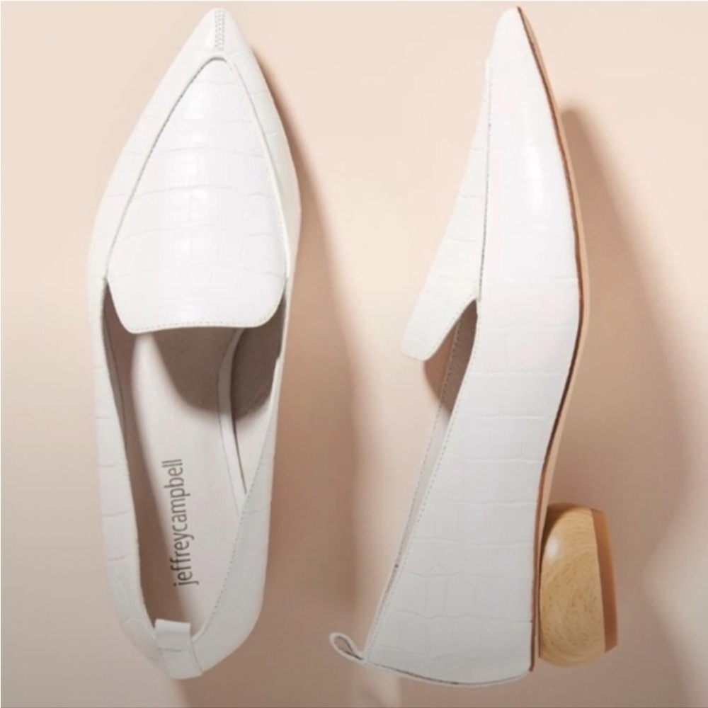Jeffrey Campbell Viona Loafer White Croc with Wooden Heel
